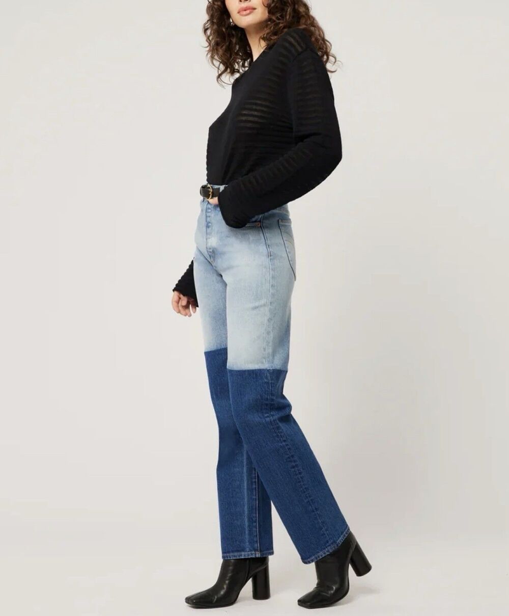 Rollas Brent Splice Patchwork Jeans Womens 30 High Rise Straight Leg Relaxed Fit